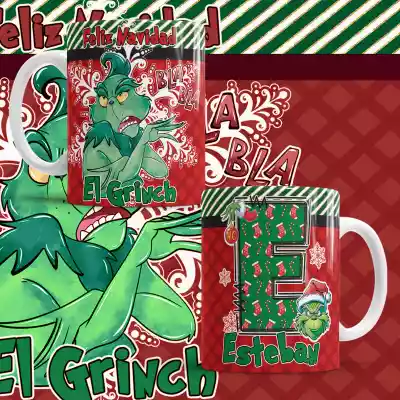 vectores plantilas PAQUETE DE 7 DISEñOS DIFERENTES DE NAVIDAD DEL PERSONAJE DEL GRINCH CON MONOGRAMAS